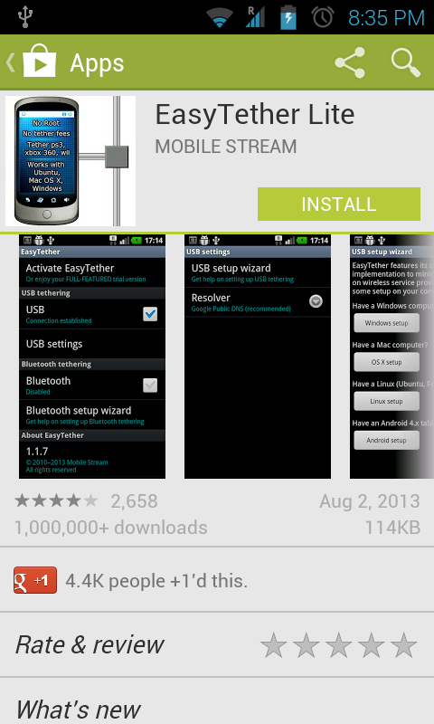 Download easytether lite for android phone